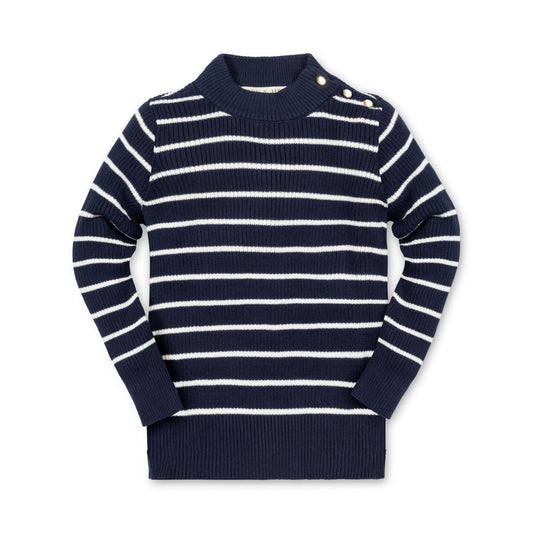 Baby Girl Organic Mock Neck Sweater - Navy Stripe