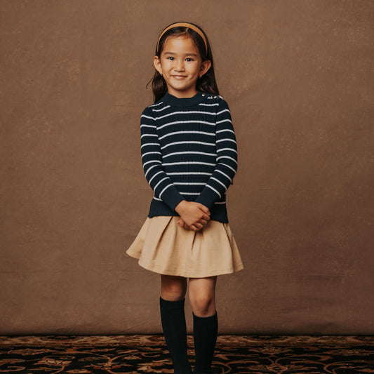 Baby Girl Organic Mock Neck Sweater - Navy Stripe