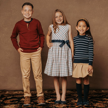 Girls Organic Mock Neck Sweater - Navy Stripe