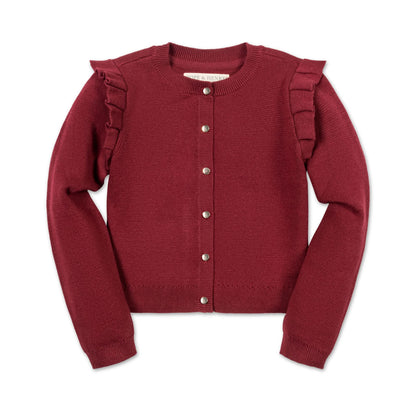 Baby Girl Organic Milano Ruffle Cardigan - Oxblood