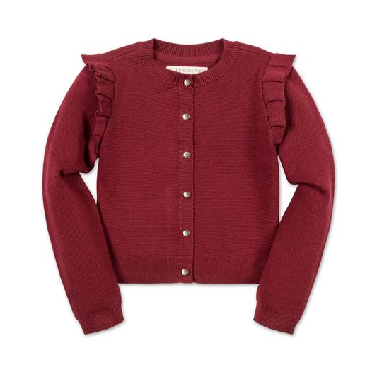 Baby Girl Organic Milano Ruffle Cardigan - Oxblood