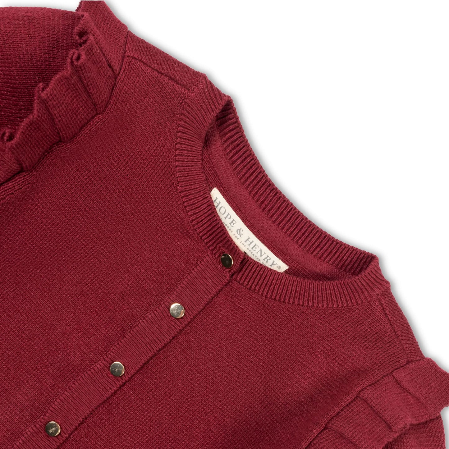 Girls Organic Milano Ruffle Cardigan - Oxblood