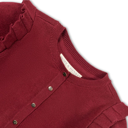 Girls Organic Milano Ruffle Cardigan - Oxblood