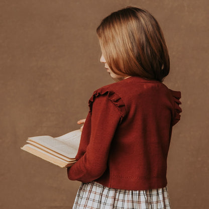 Baby Girl Organic Milano Ruffle Cardigan - Oxblood