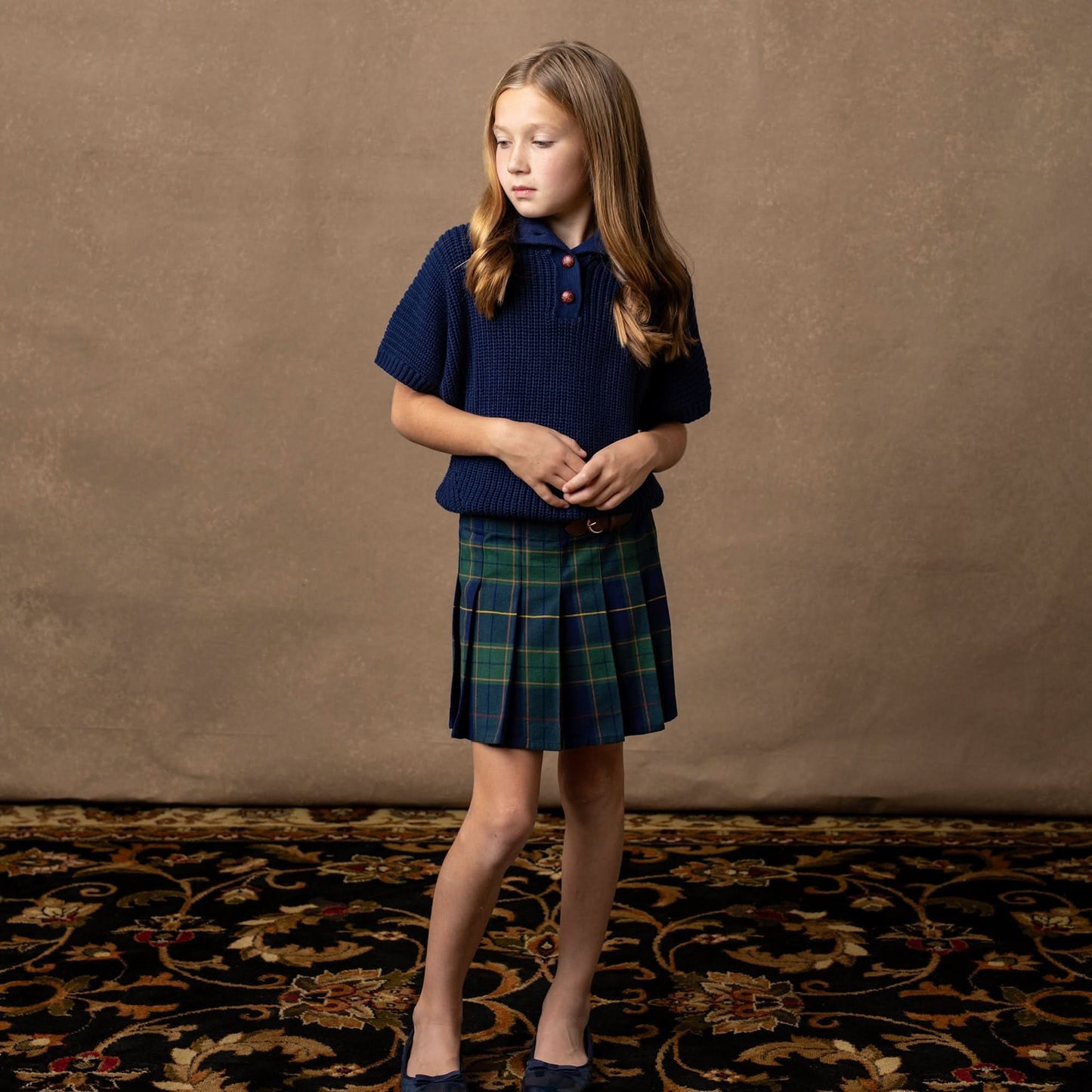 Organic Girls Spread Collar Sweater - Navy
