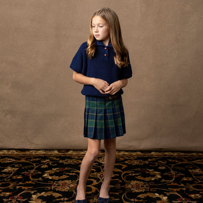 Organic Girls Spread Collar Sweater - Navy