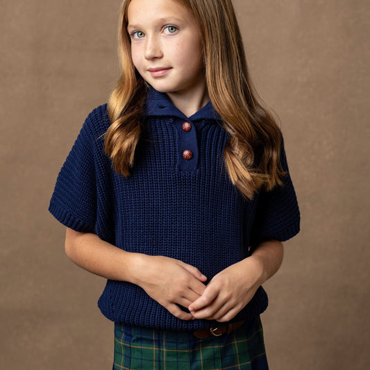 Organic Girls Spread Collar Sweater - Navy