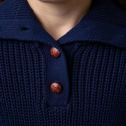 Organic Girls Spread Collar Sweater - Navy