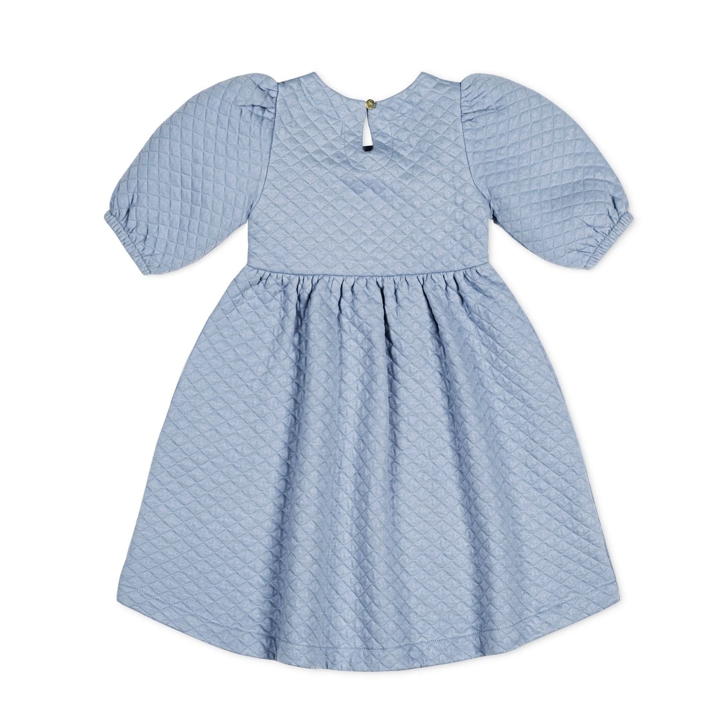 Baby Girl Quilted Puff Sleeve Dress - Blue