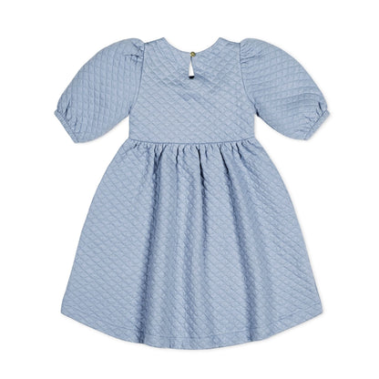 Baby Girl Quilted Puff Sleeve Dress - Blue