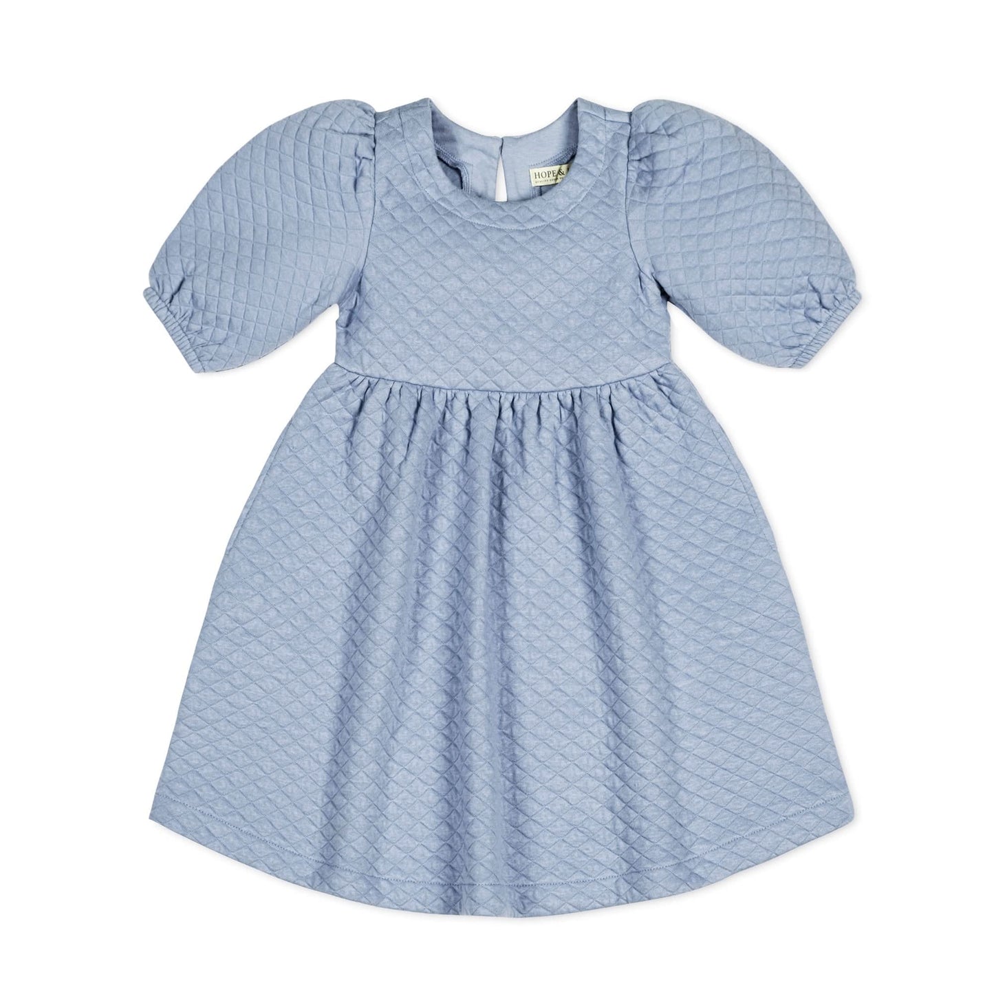 Baby Girl Quilted Puff Sleeve Dress - Blue