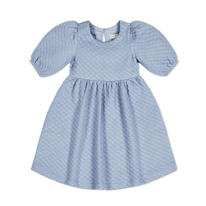 Baby Girl Quilted Puff Sleeve Dress - Blue