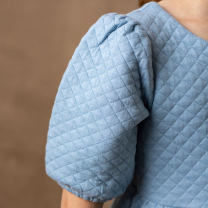 Baby Girl Quilted Puff Sleeve Dress - Blue