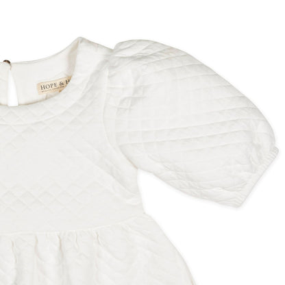Girls Organic Quilted Puff Sleeve Dress