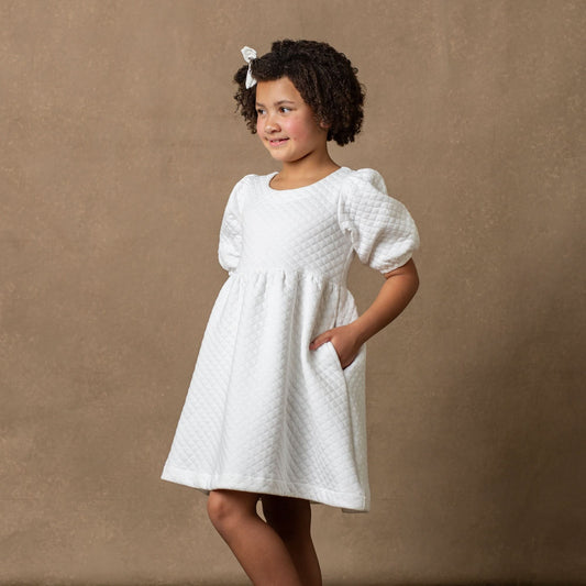 Girls Organic Quilted Puff Sleeve Dress