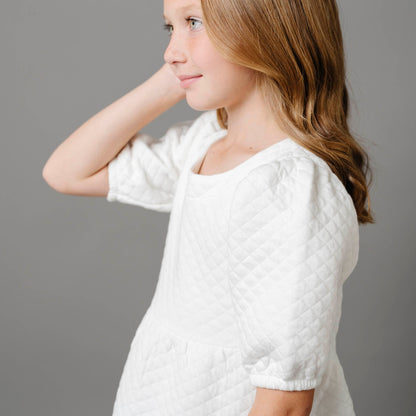 Girls Organic Quilted Puff Sleeve Dress