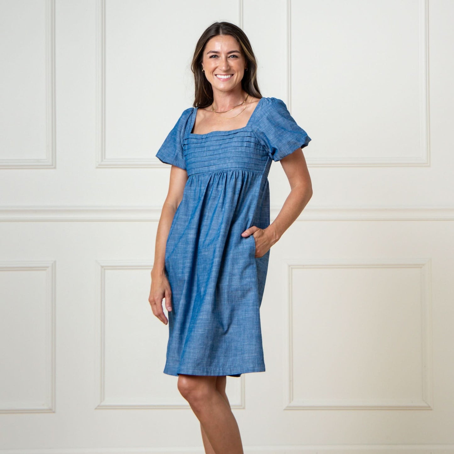 Women's Organic Ruched Chambray Dress