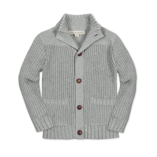 Baby Boy Organic Mock Neck Cardigan - Dark Gray