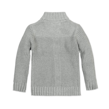 Boys Organic Mock Neck Cardigan - Dark Gray