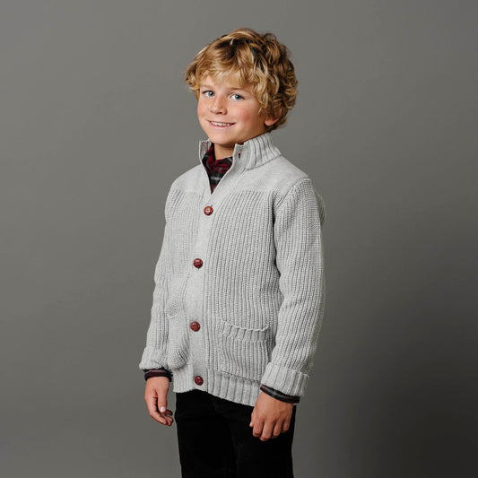 Boys Organic Mock Neck Cardigan - Dark Gray