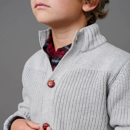 Baby Boy Organic Mock Neck Cardigan - Dark Gray