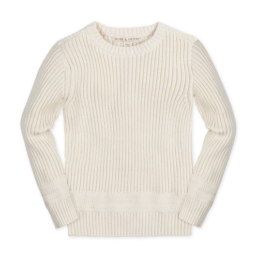 Baby Boy Organic Herringbone Detail Crew Neck Sweater - Ivory