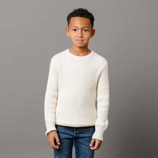 Boys Organic Herringbone Detail Crew Neck Sweater