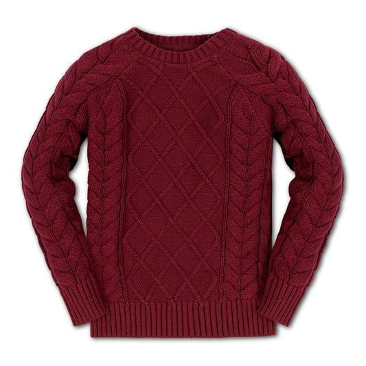 Baby Boy Organic Raglan Fisherman Sweater - Oxblood