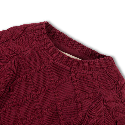 Boys Organic Raglan Fisherman Sweater - Oxblood
