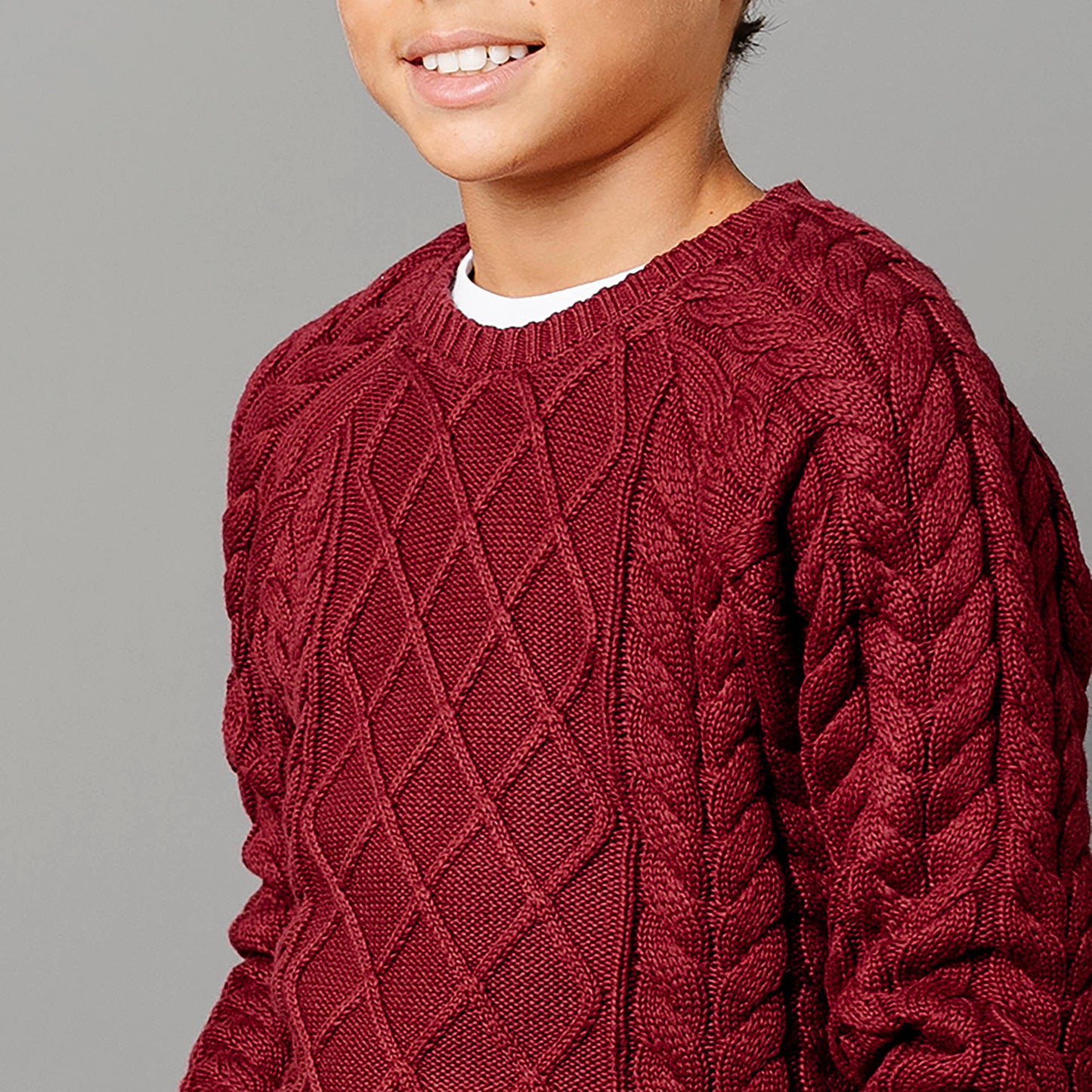 Boys Organic Raglan Fisherman Sweater - Oxblood