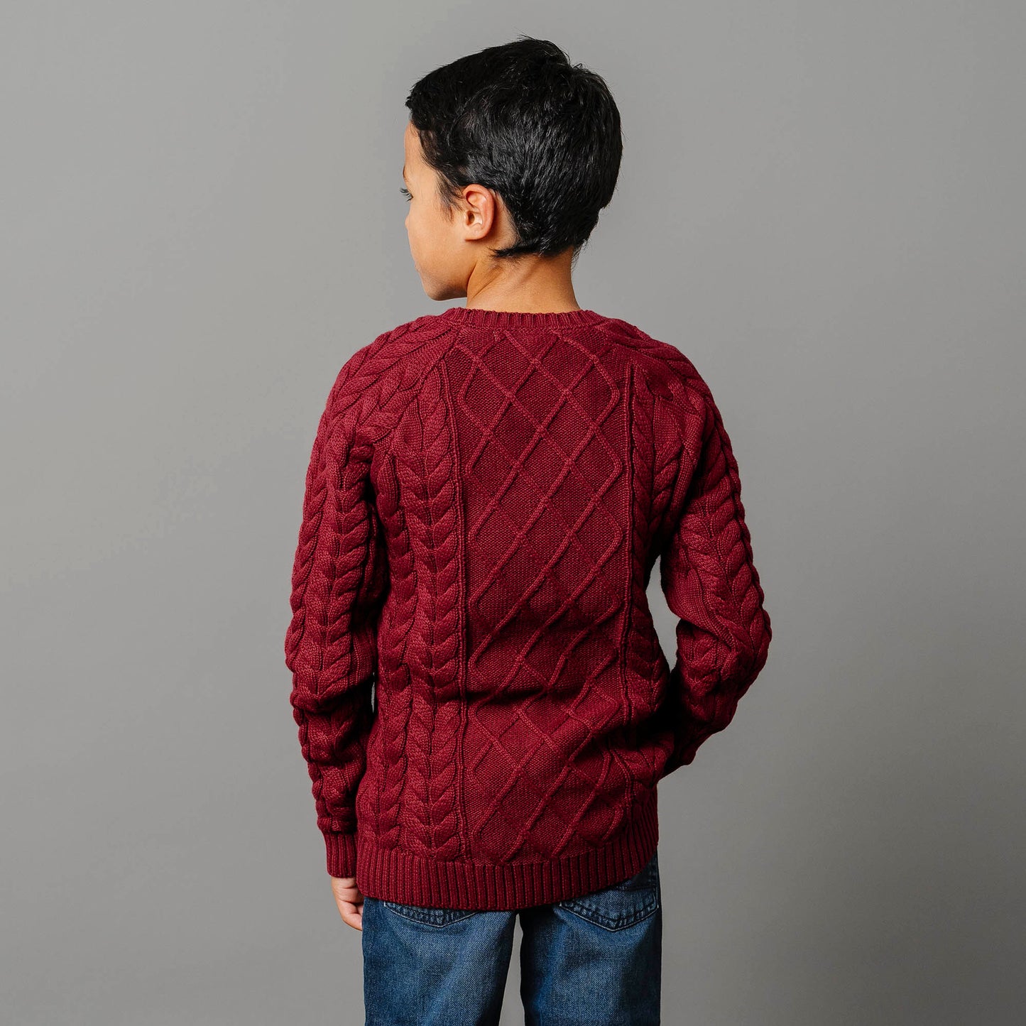 Boys Organic Raglan Fisherman Sweater - Oxblood