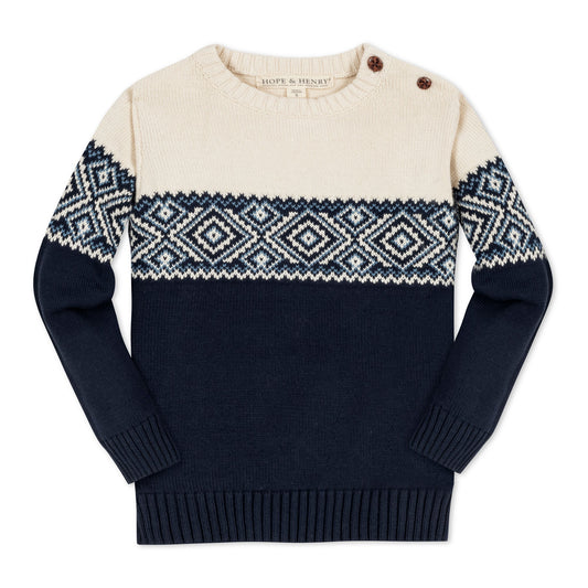 Baby Boy Organic Intarsia Crew Neck Button Sweater