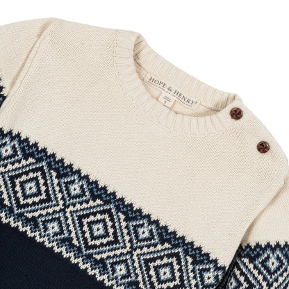 Boys Organic Intarsia Crew Neck Button Sweater