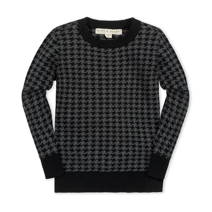 Baby Boy Organic Intarsia Crew Neck Sweater - Houndstooth