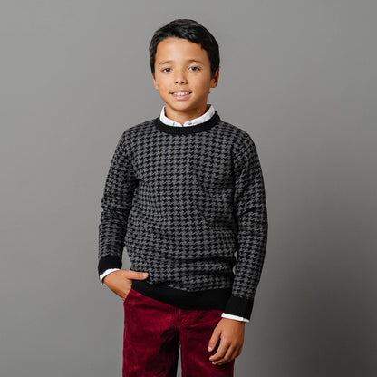 Baby Boy Organic Intarsia Crew Neck Sweater - Houndstooth