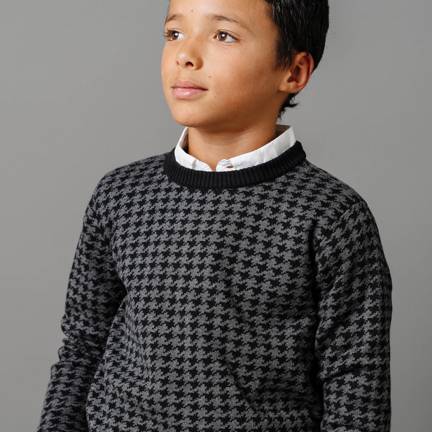 Baby Boy Organic Intarsia Crew Neck Sweater - Houndstooth