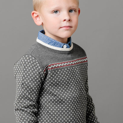 Boys Organic Intarsia Crew Neck Sweater