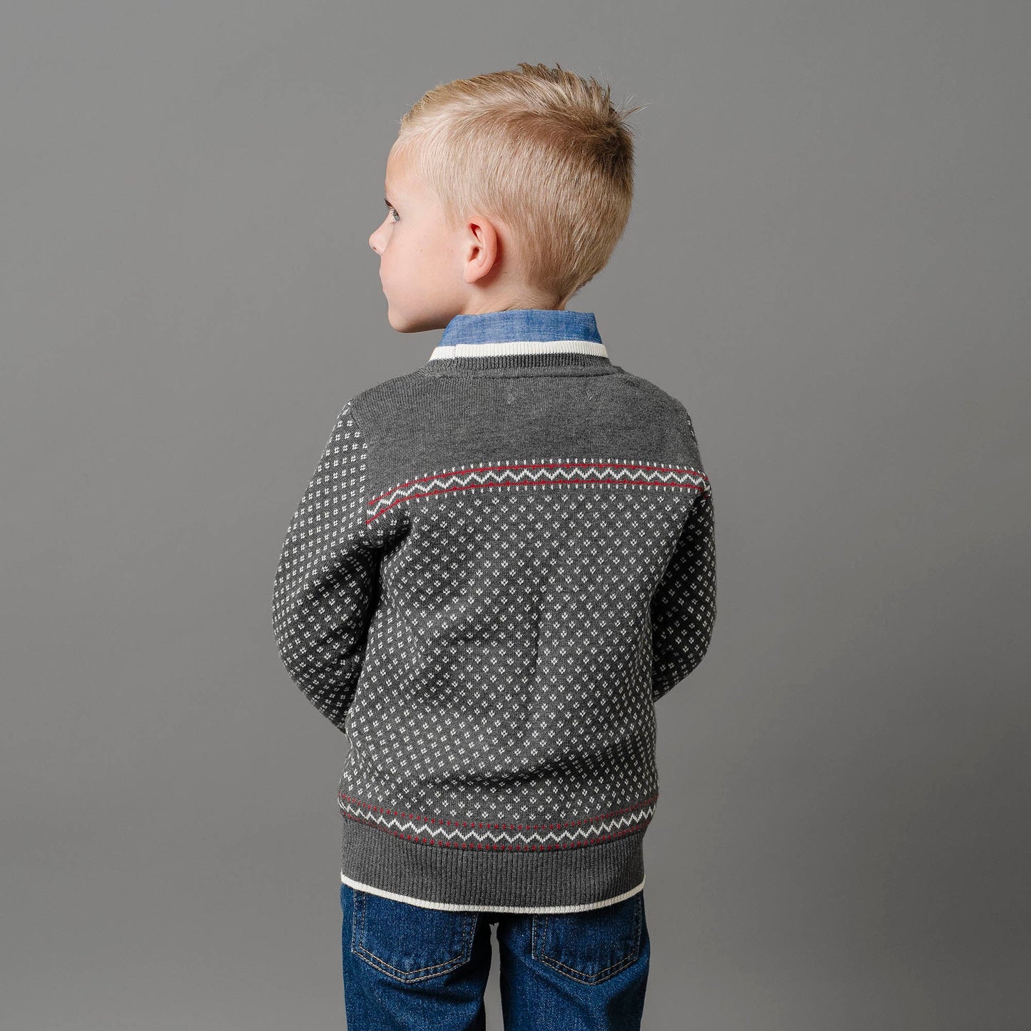 Boys Organic Intarsia Crew Neck Sweater