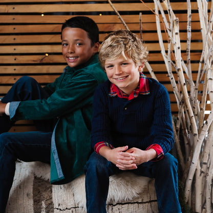 Boys Organic Textured Shawl Collar Sweater - Navy