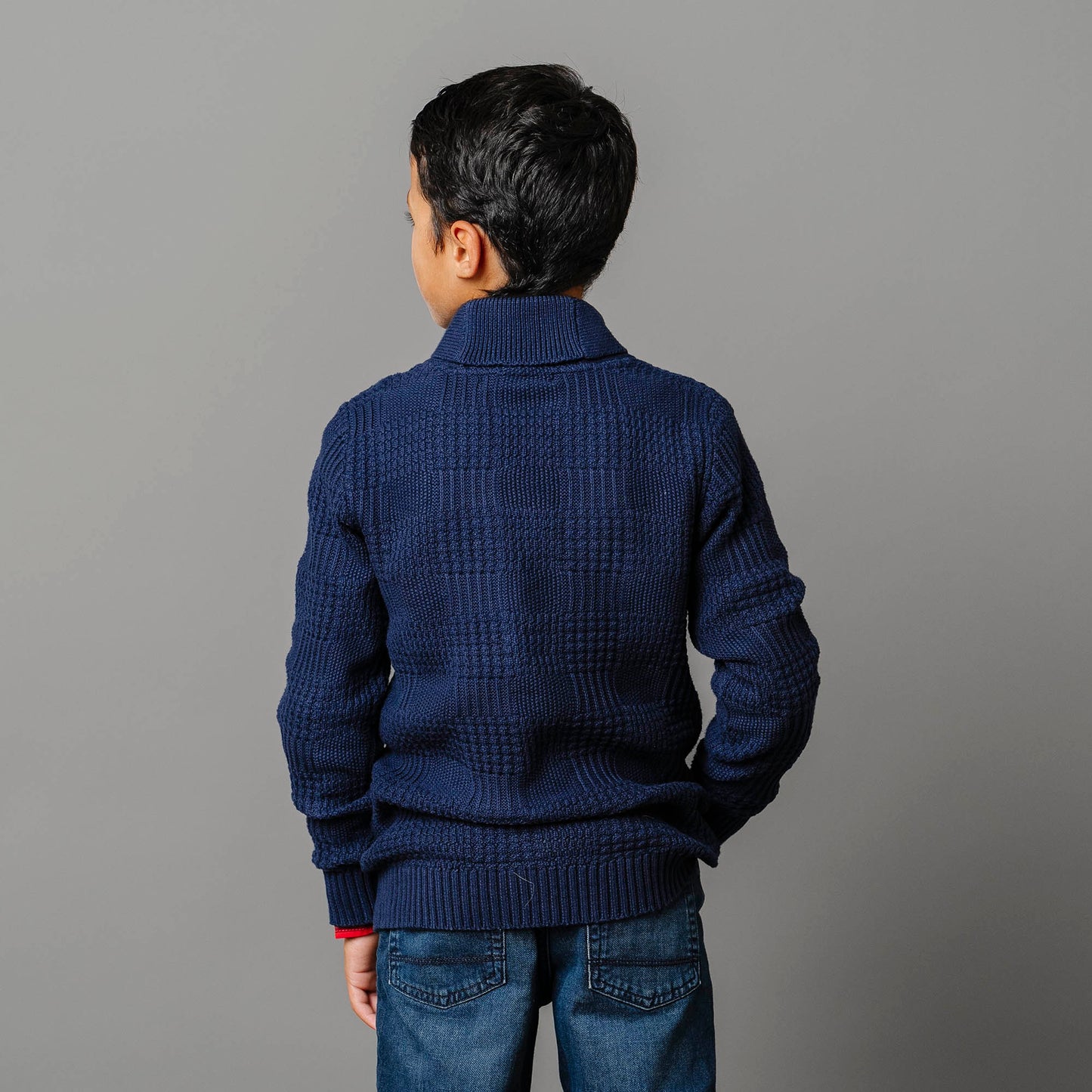 Boys Organic Textured Shawl Collar Sweater - Navy