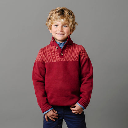 Boys Organic Intarsia Yoke Mock Neck Sweater
