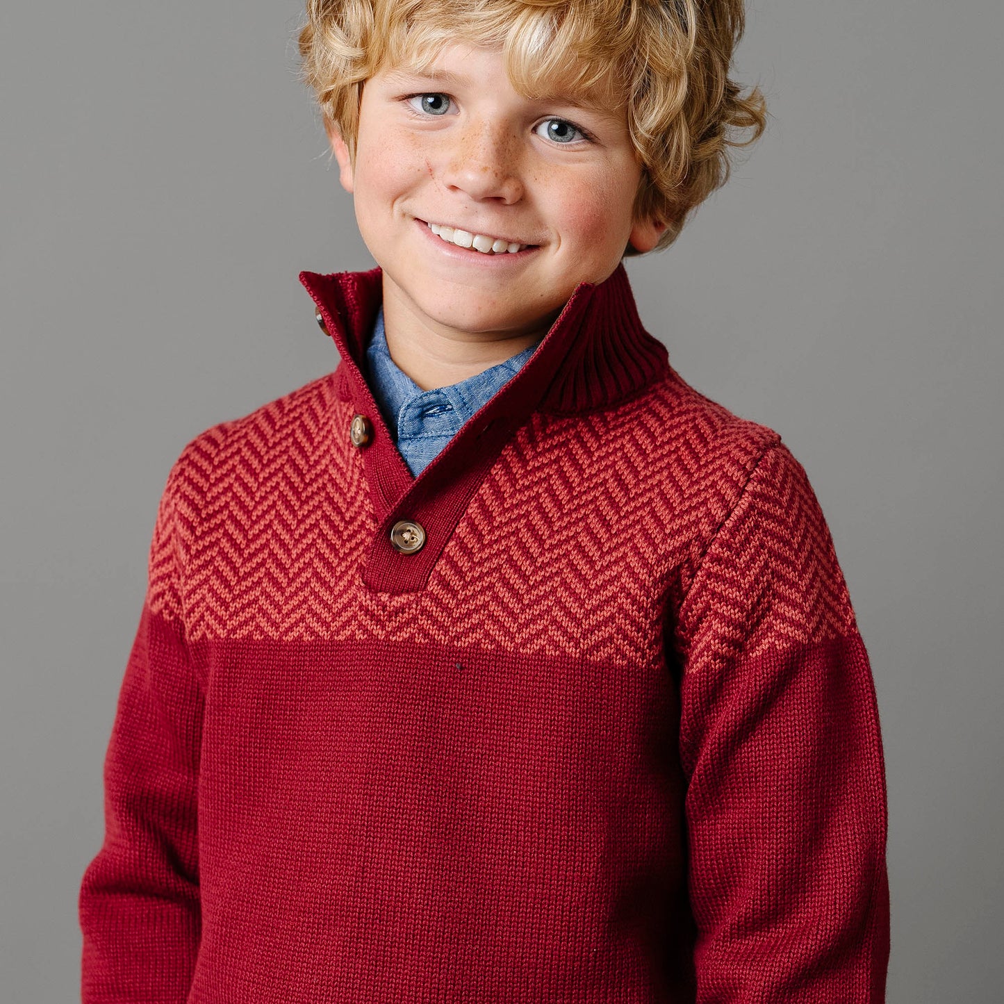 Boys Organic Intarsia Yoke Mock Neck Sweater