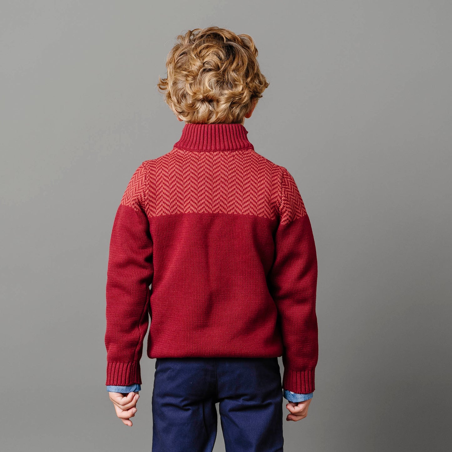 Boys Organic Intarsia Yoke Mock Neck Sweater