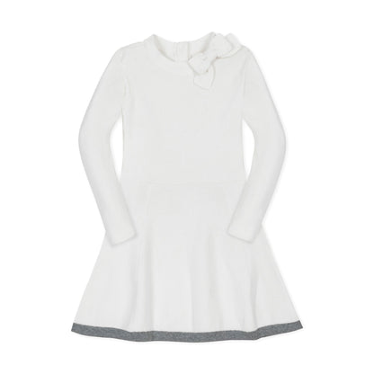Girls Organic Mock Neck Bow Detail Sweater Dress - White