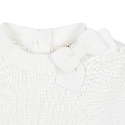 Girls Organic Mock Neck Bow Detail Sweater Dress - White