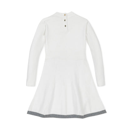 Girls Organic Mock Neck Bow Detail Sweater Dress - White