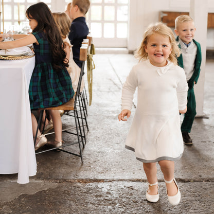Girls Organic Mock Neck Bow Detail Sweater Dress - White