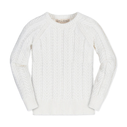 Baby Girl Organic Raglan Cable Sweater - White