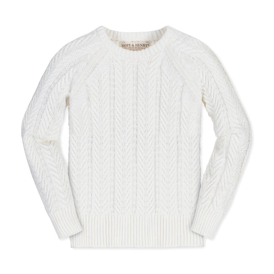 Baby Girl Organic Raglan Cable Sweater - White