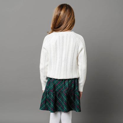 Baby Girl Organic Raglan Cable Sweater - White
